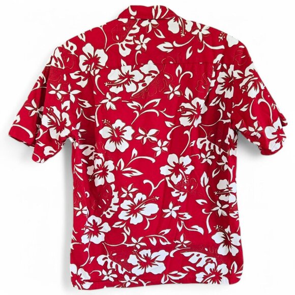 Vintage Hilo Hattie Mens Hawaiian Red Hibiscus Floral Aloha Shirt Small - Picture 2 of 7